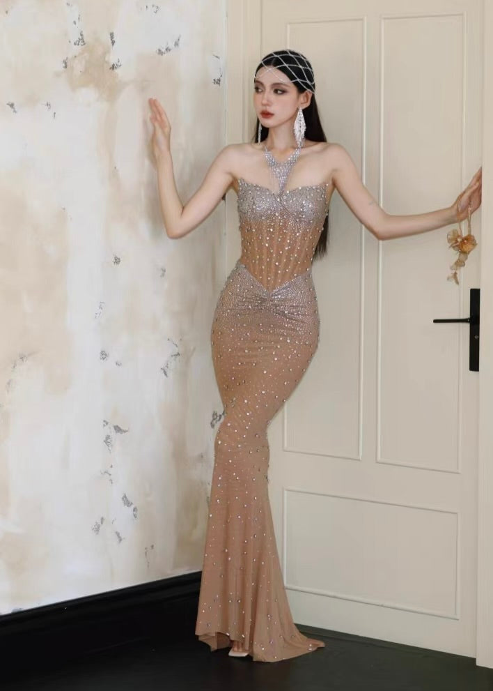 Nude Crystal Embellished Mermaid Gown – Red Carpet Showstopper