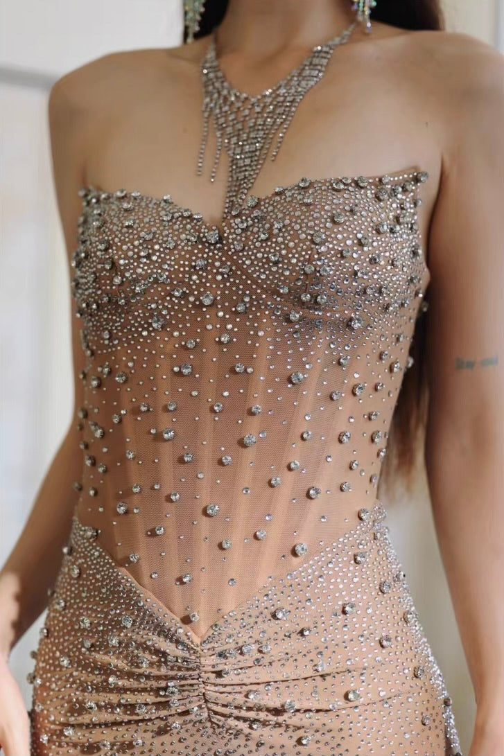 Nude Crystal Embellished Mermaid Gown – Red Carpet Showstopper