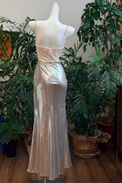 Luxury Silver Metallic Mermaid Gown – Crystal Bustier Formal Dress