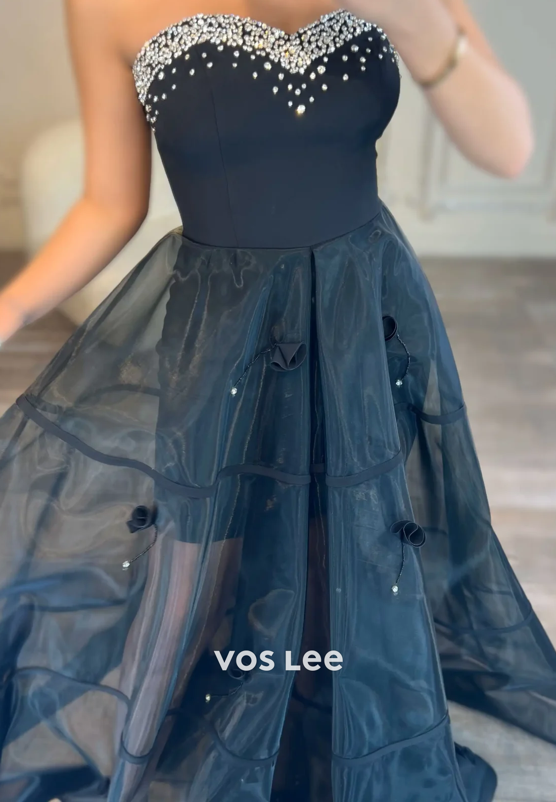 Chic & Modern Rhinestone Sweetheart  Flower Party Evening Dresses with Illusion Train