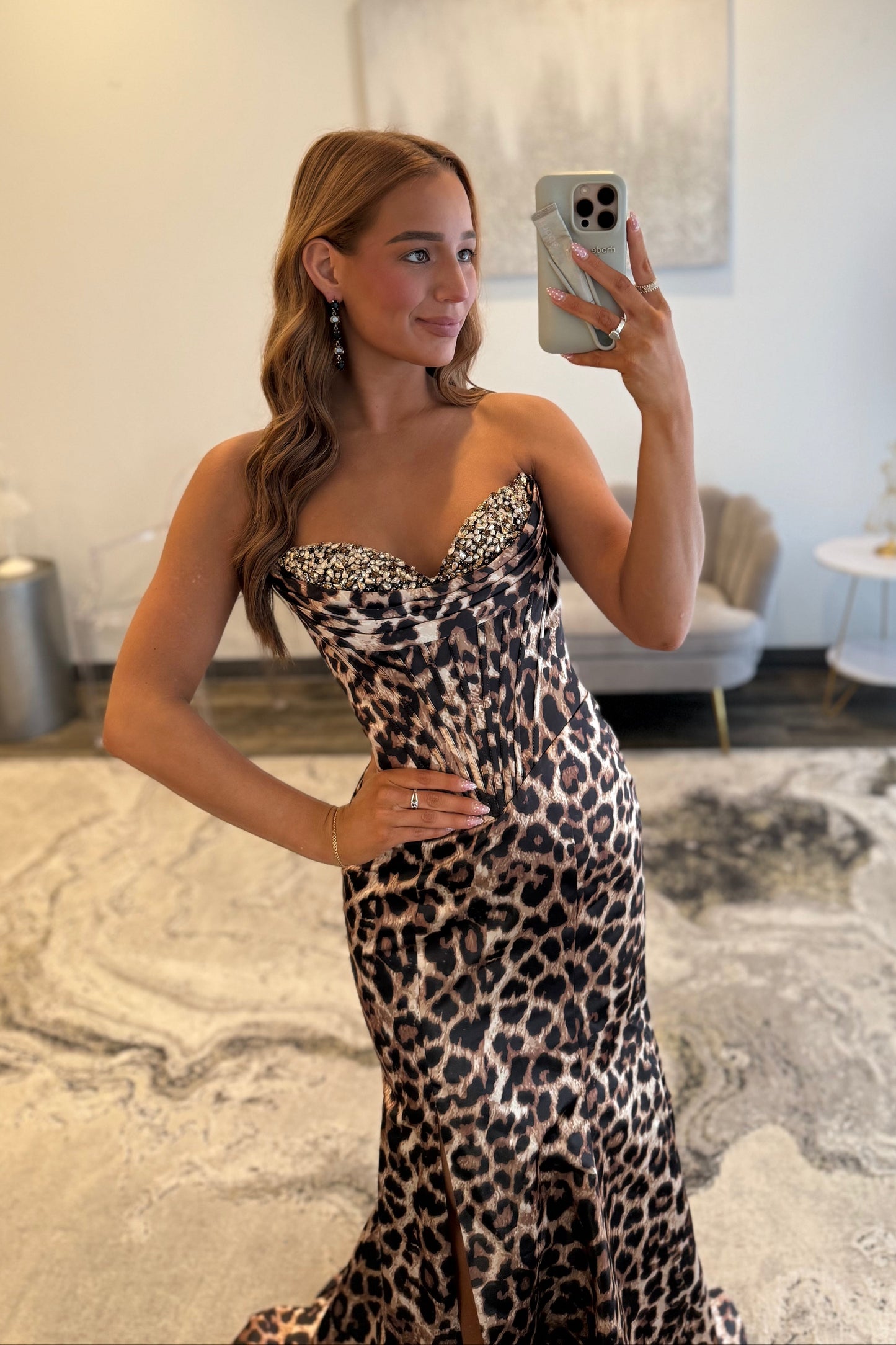 Crystals Sweetheart Leopard Print Mermaid Prom Dress