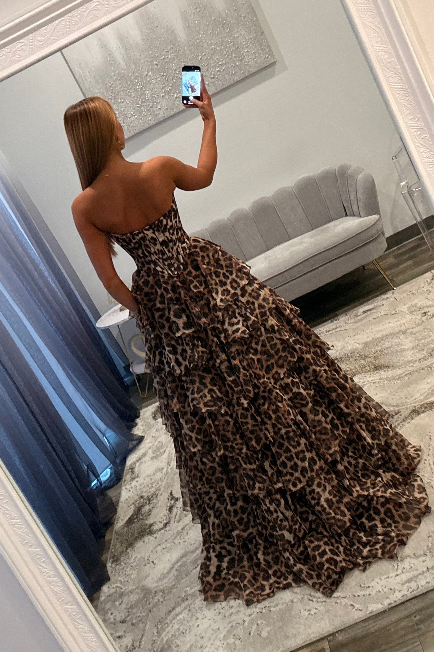 Leopard Sweetheart A Line Tiered Ruffles Prom Dress