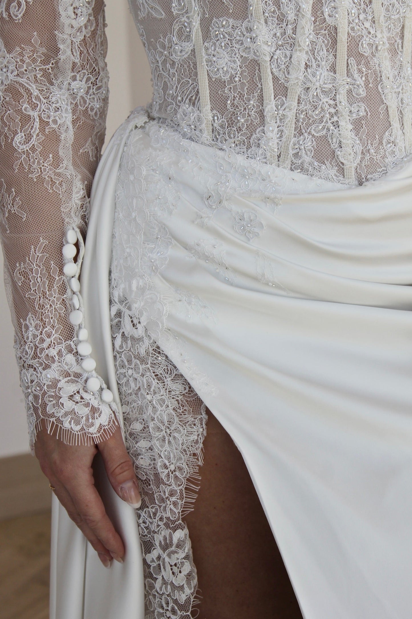 Trumpet Long Sleeves Sweetheart Lace Slit Wedding Dress