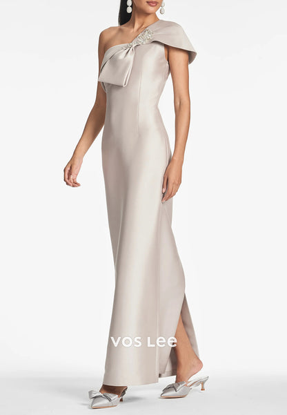 One Shoulder Sheath Bowknot Beaded Pleated Mother of Bride Dresses Evening Dresses