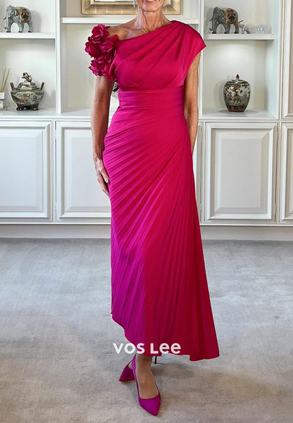 A-Line Asymmetrical Neck Pleated Sheath Mother of Bride Dresses