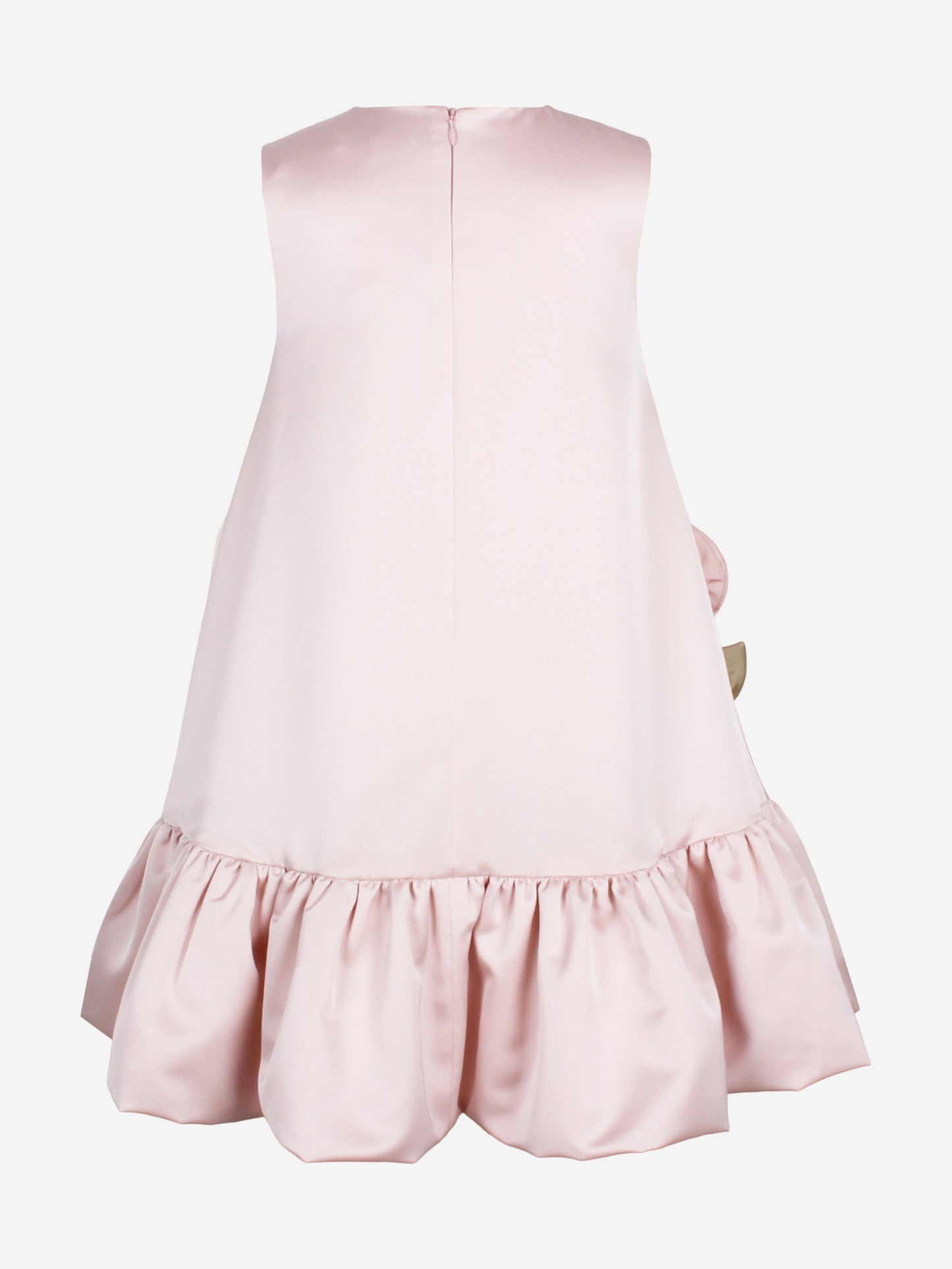 Pink Satin Flower Girl Dress with 3D Floral Appliqué - Sleeveless Ruffle Party Gown for Toddlers