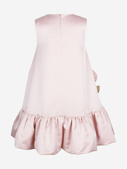 Pink Satin Flower Girl Dress with 3D Floral Appliqué - Sleeveless Ruffle Party Gown for Toddlers