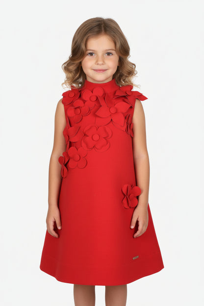 Red Satin Flower Girl Dress with 3D Floral Applique | Wedding & Special Occasion Kids Formal Wear
