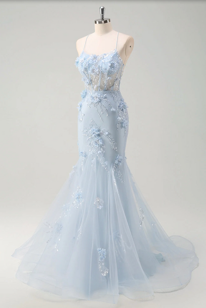 Strapless Mermaid Gown with Tulle Overlay | Evening Dress