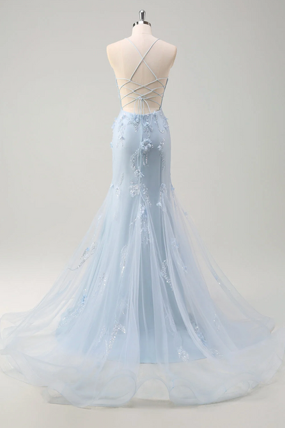Strapless Mermaid Gown with Tulle Overlay | Evening Dress