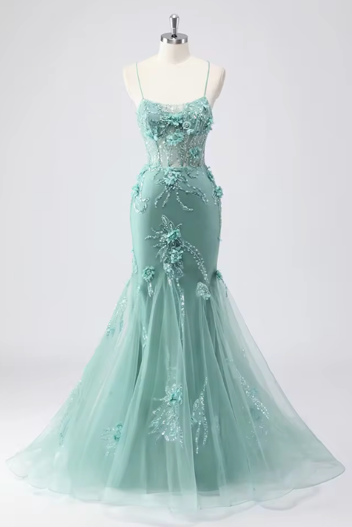 Strapless Mermaid Gown with Tulle Overlay | Evening Dress
