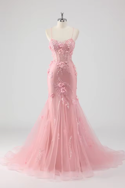 Strapless Mermaid Gown with Tulle Overlay | Evening Dress