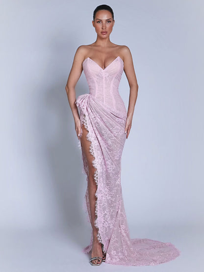 Blush Pink Lace Corset Gown – Romantic Princess Elegance