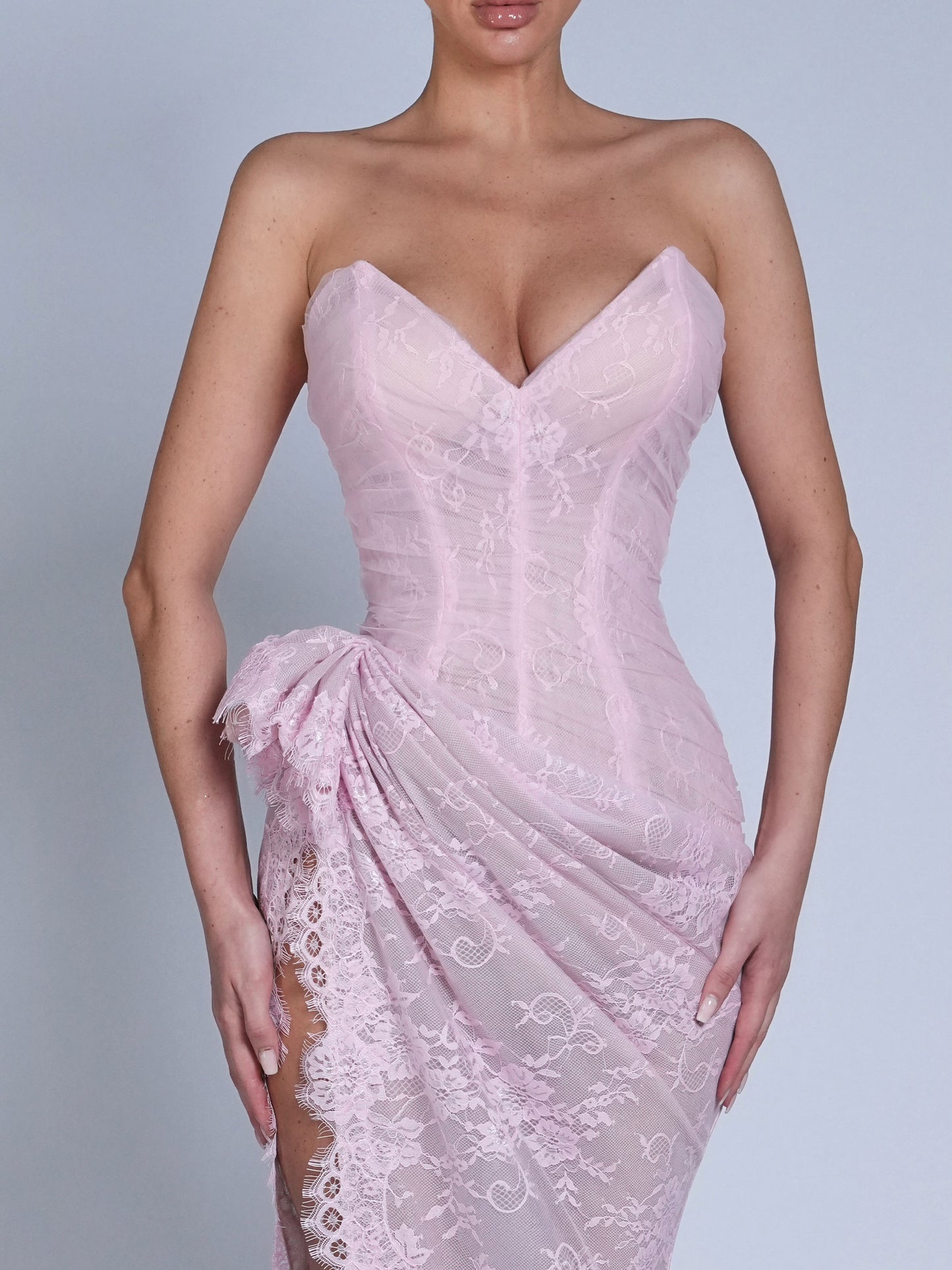 Blush Pink Lace Corset Gown – Romantic Princess Elegance