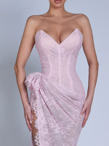 Blush Pink Lace Corset Gown – Romantic Princess Elegance