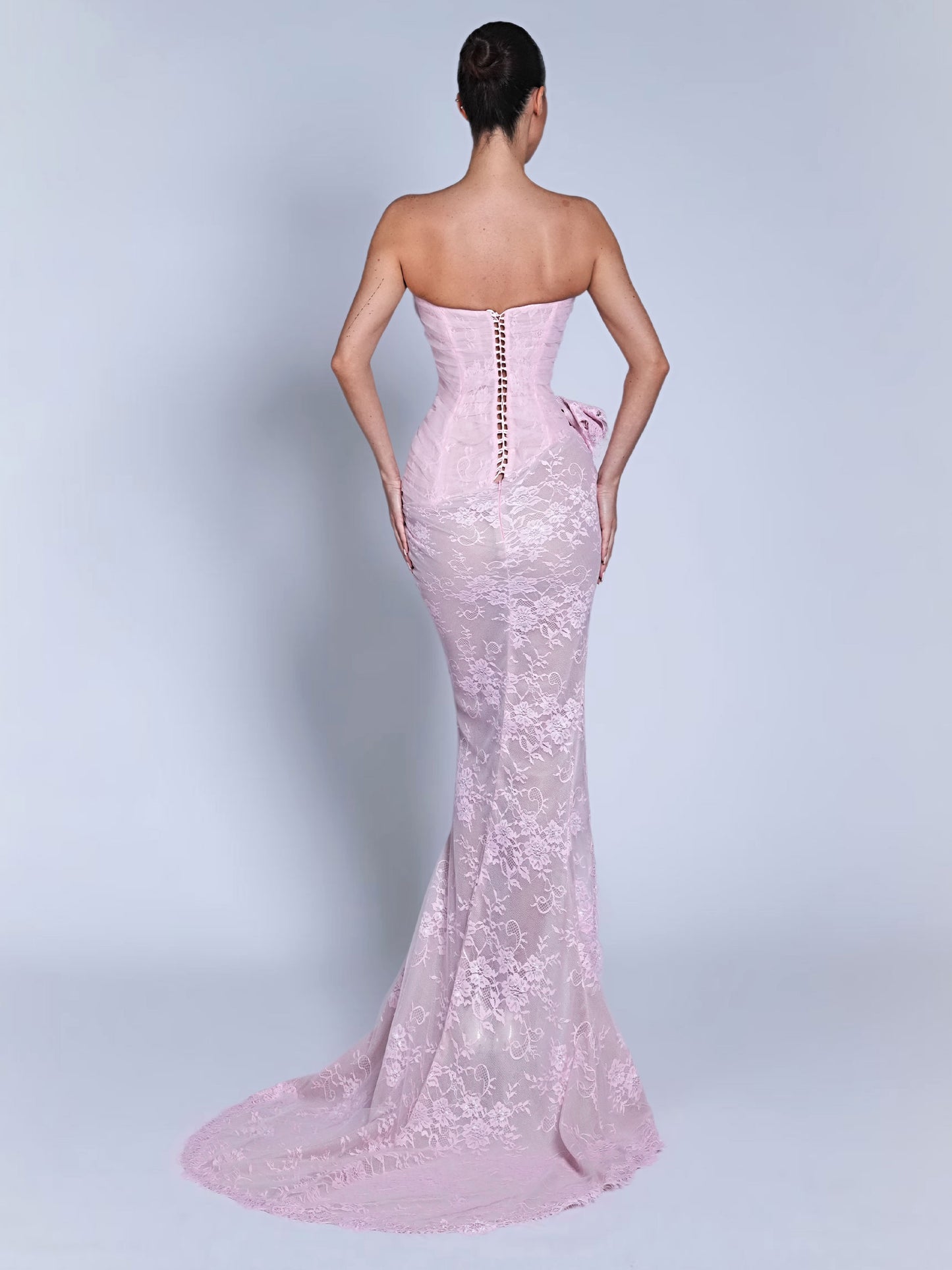 Blush Pink Lace Corset Gown – Romantic Princess Elegance