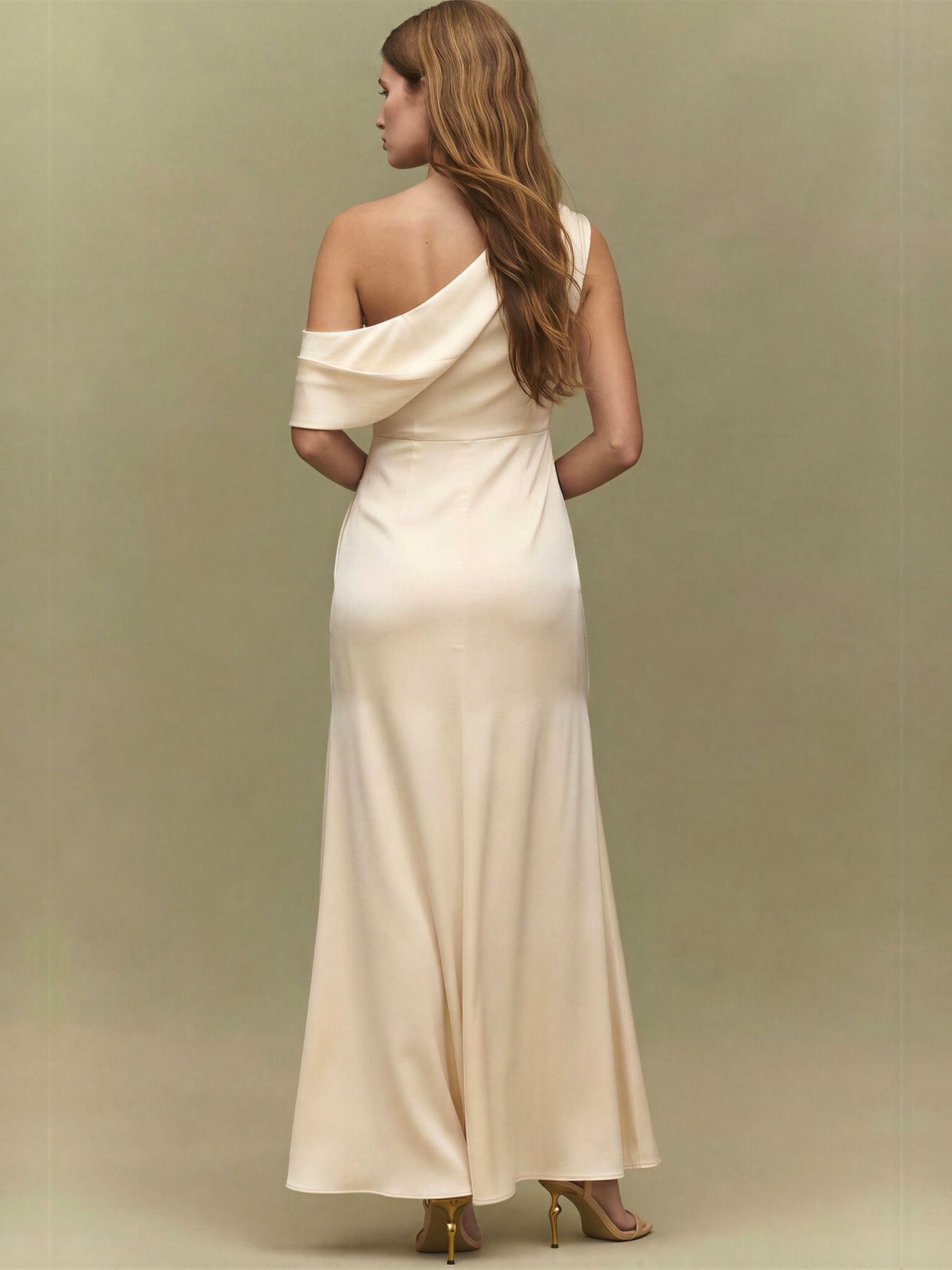 Sleeveless Ruched Satin Bodycon Gown