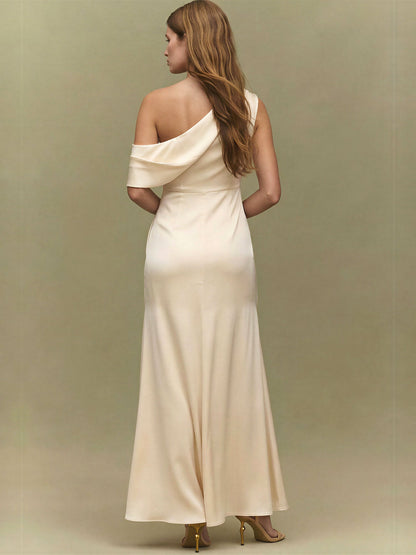Sleeveless Ruched Satin Bodycon Gown