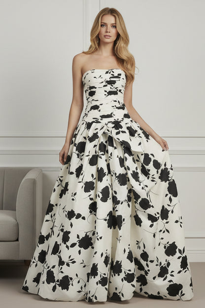 Strapless Ruched Bodice Rose High Low Gown