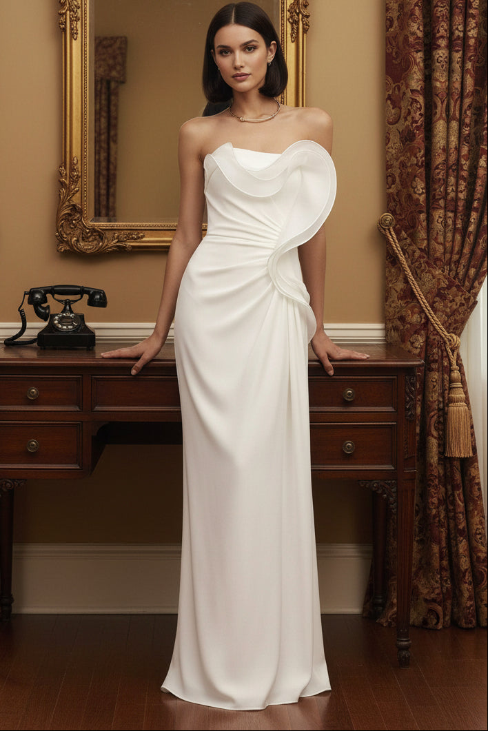 Elegant Strapless 3D Floral Ruched Gown
