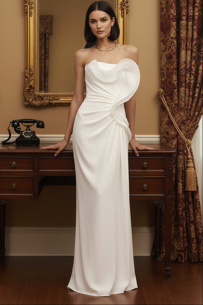 Elegant Strapless 3D Floral Ruched Gown