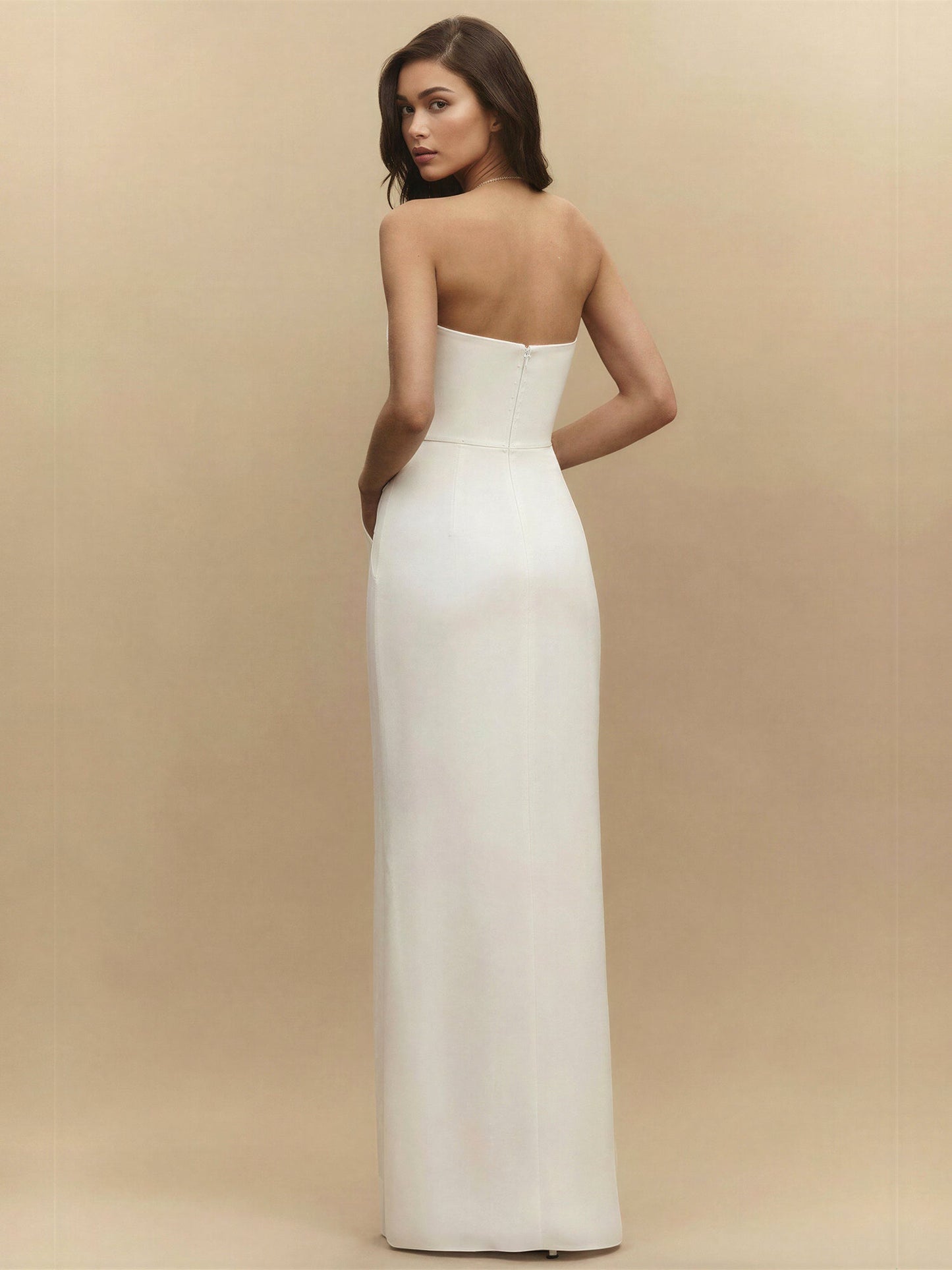 Elegant Strapless 3D Floral Ruched Gown