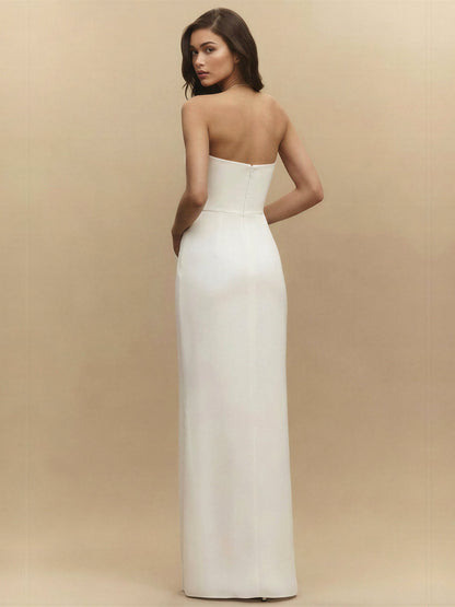 Elegant Strapless 3D Floral Ruched Gown