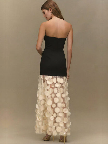 Black Bodice with 3D Floral Tulle Skirt Evening Gown