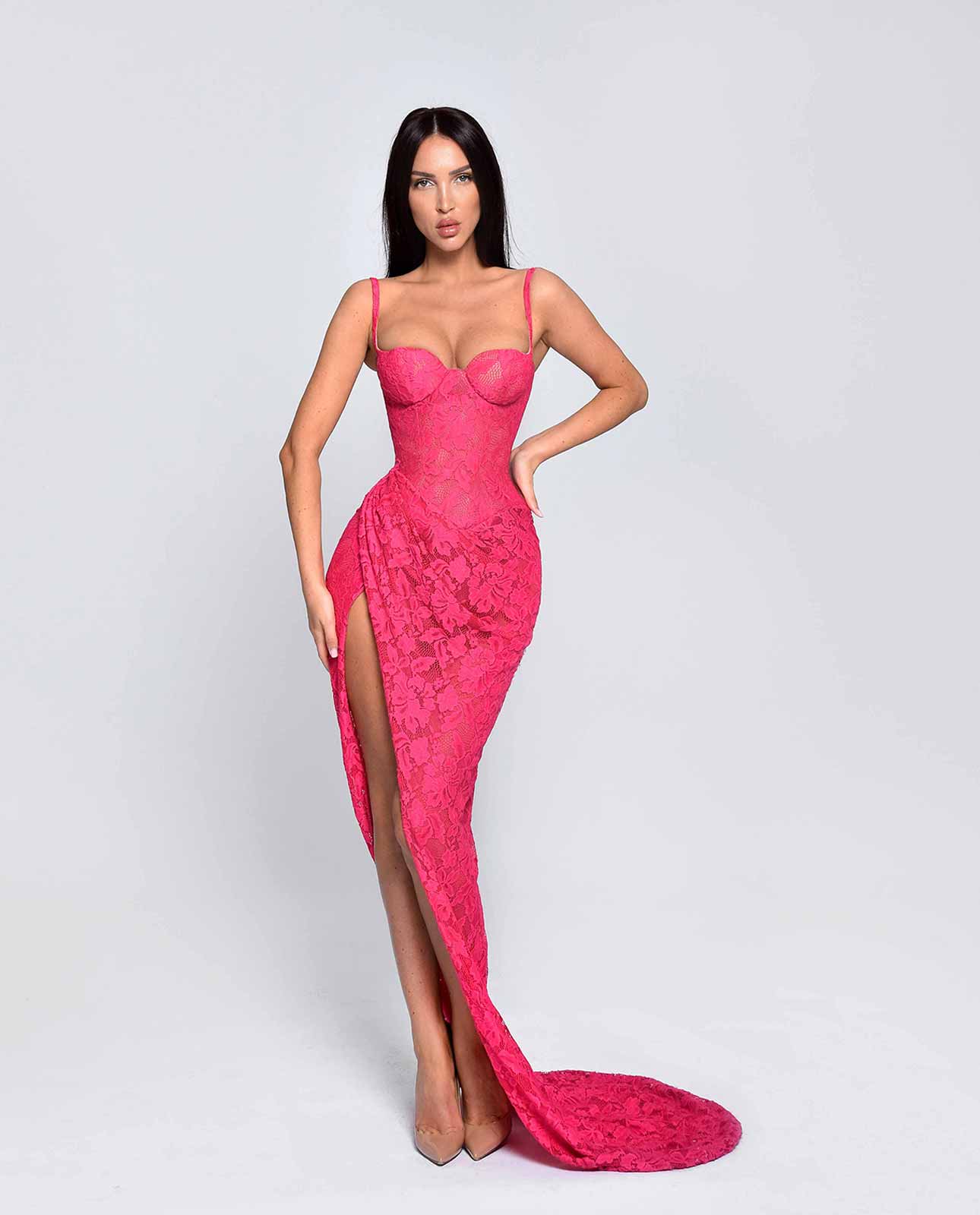 Barbiecore-Inspired Pink Lace Maxi Gown – Perfect for Prom & Gala