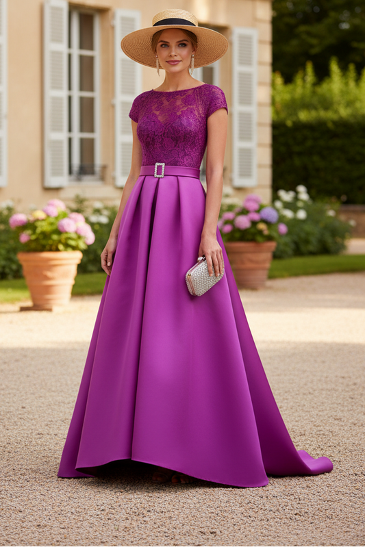 A-Line/Princess Scoop Short Sleeves Asymmetrical Mother of the Bride Dresses