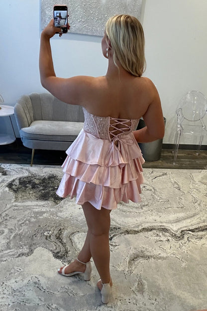 Elegant Sweetheart Homecoming Dress with Lace Corset Bodice and Tiered Skirt