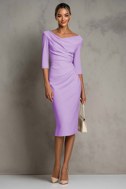 Ivory Sheath V-Neck Midi Dress With Half Sleeves