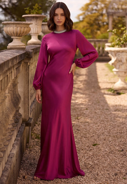 Long Sleeves Scoop Ruched A-Line Mother of the Bride Dress