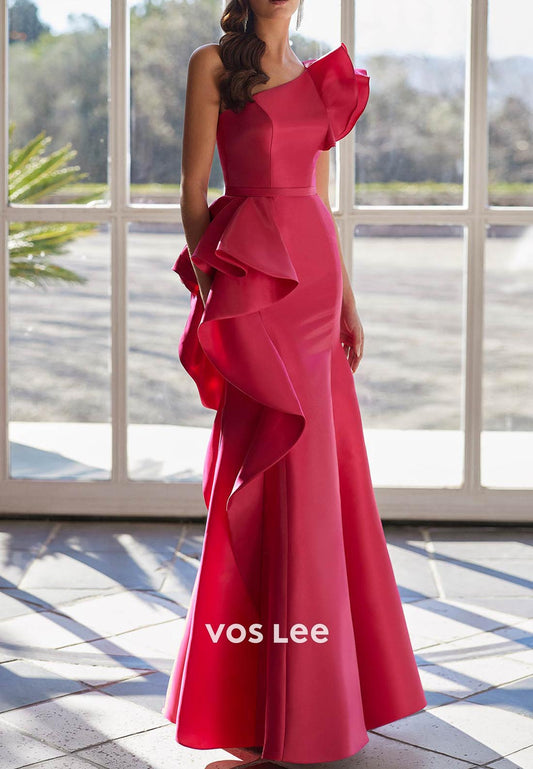 Casual & Simple  A-Line One Shoulder Ankle-Length Pleated Mother of Bride Dresses