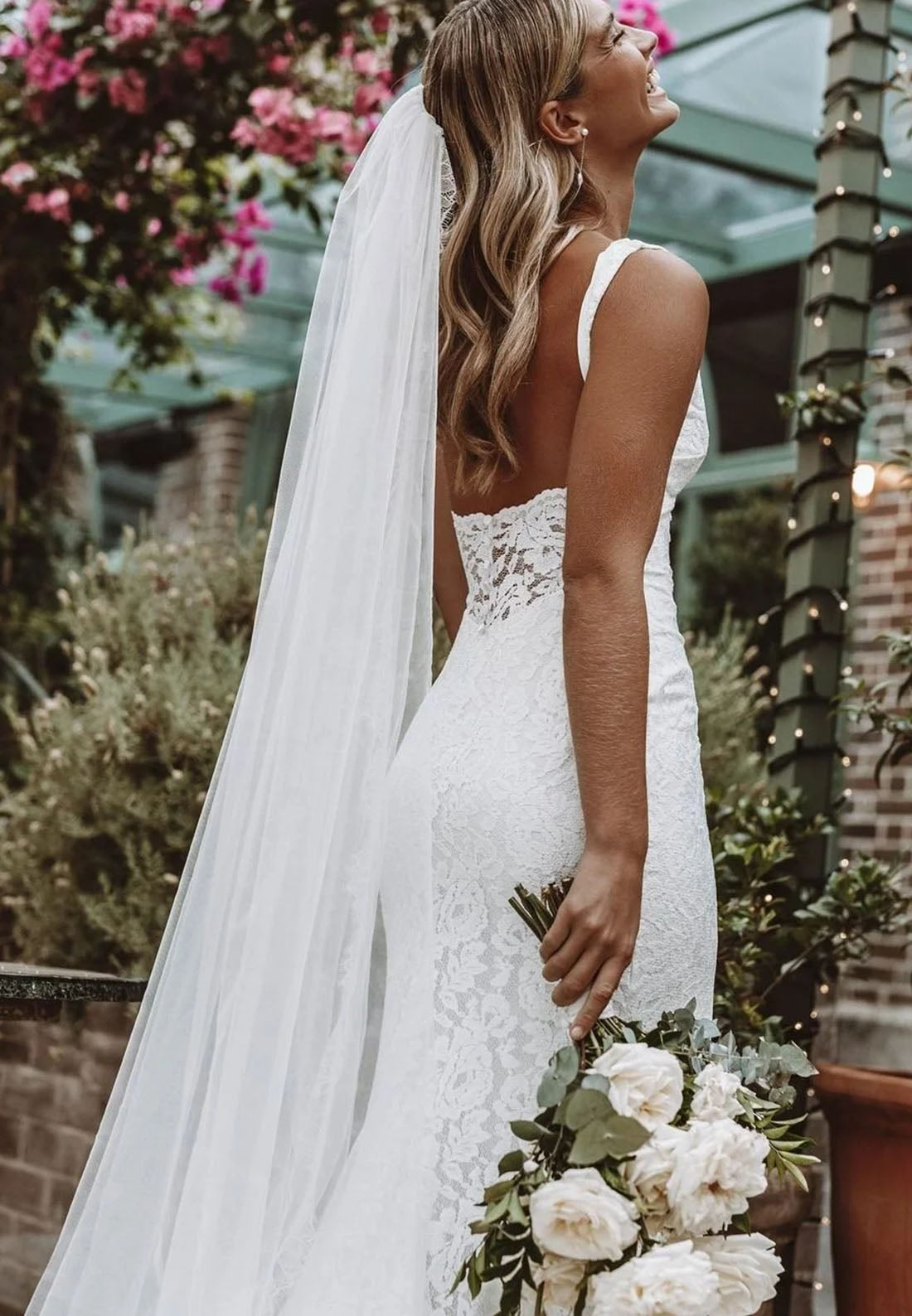 V-Neck Lace Bridal Gown with Leg Slit | Backless Mermaid Wedding Dress for Curvy Brides