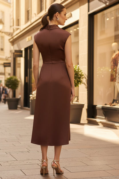 Twist Front Satin High Low Midi Dress
