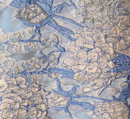 Hydrangea Floral Jacquard Collared Midi Dress In Blue Multi