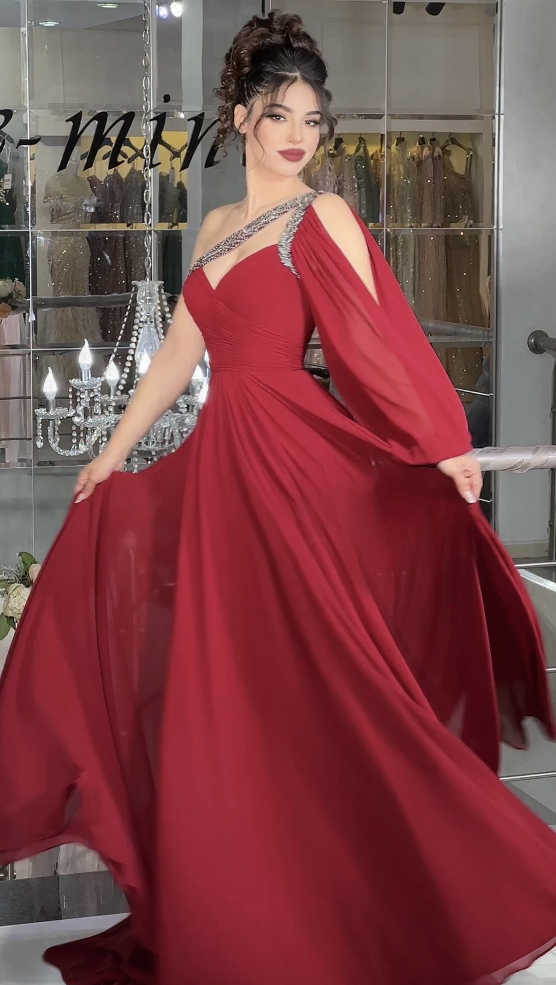 Unique A-Line One Shoulder Back Zipper Pleated Sweep Train Prom Party Dress