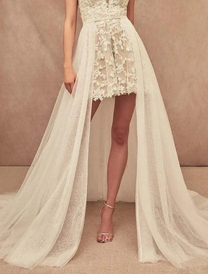 A-Line/Princess Lace Short Wedding Separates Court Train