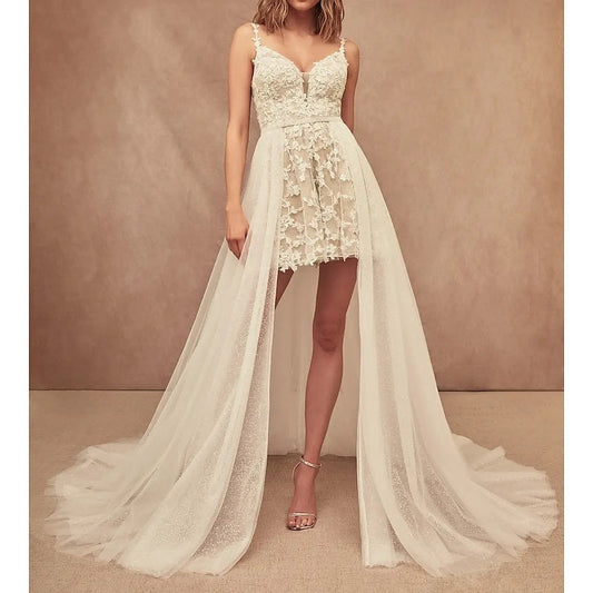 A-Line/Princess Lace Short Wedding Separates Court Train