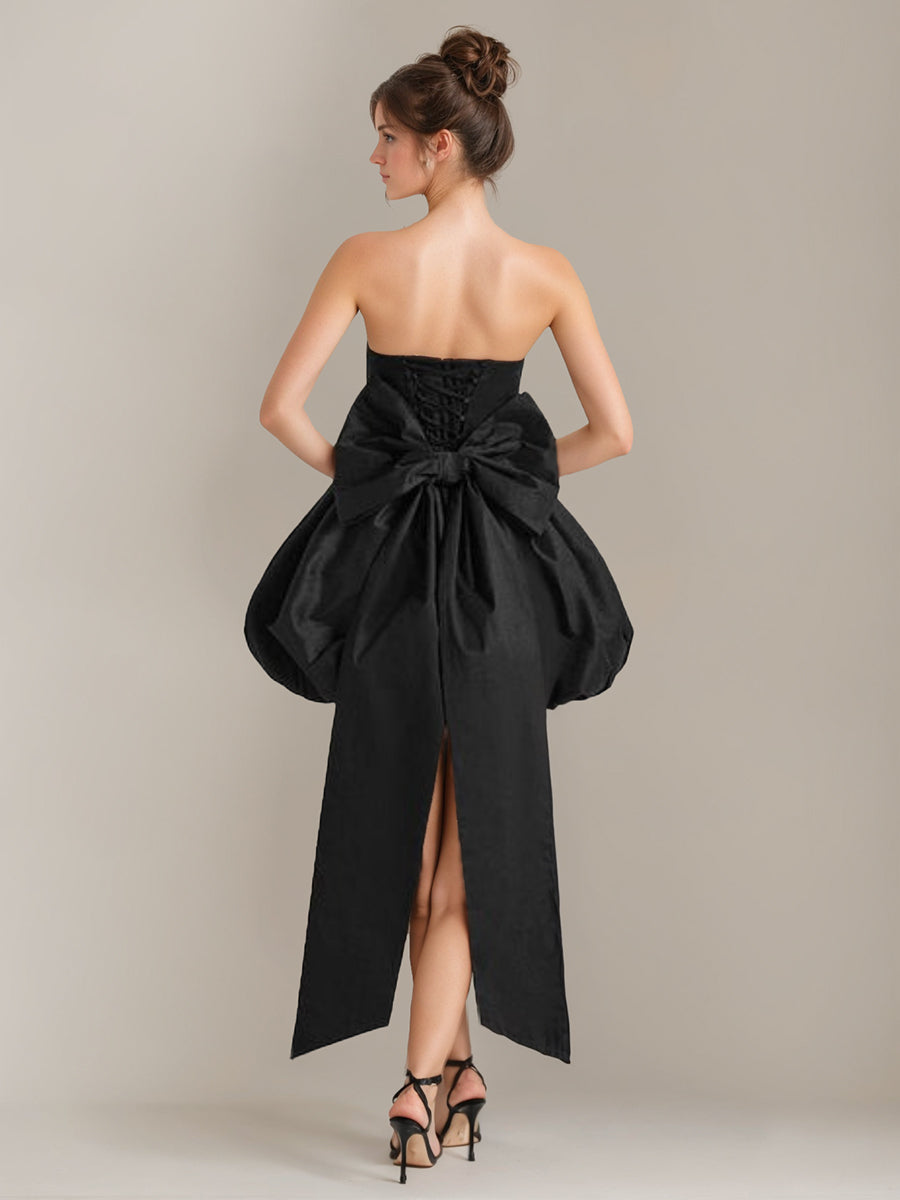 A-Line/Princess Strapless Short Classic Wedding Dress with Detachable Bow