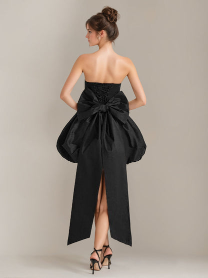 A-Line/Princess Strapless Short Classic Wedding Dress with Detachable Bow