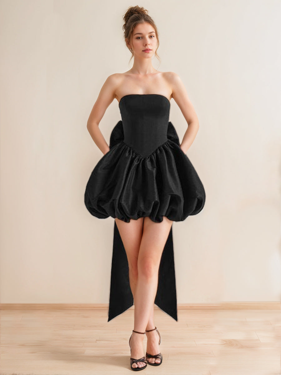 A-Line/Princess Strapless Short Classic Wedding Dress with Detachable Bow