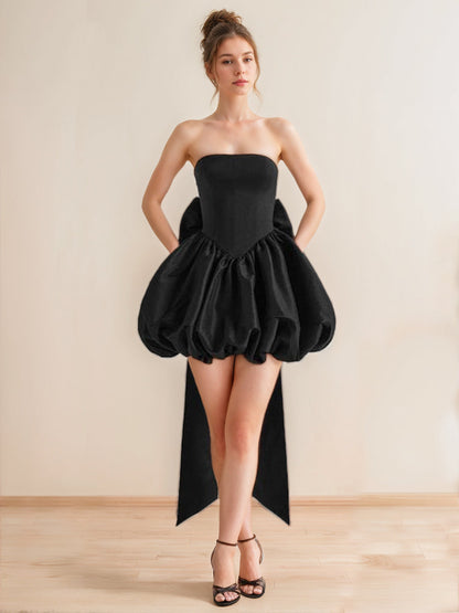 A-Line/Princess Strapless Short Classic Wedding Dress with Detachable Bow
