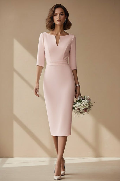 Cowl Neck Satin Wedding Dress Tea-length Half Sleeves Sash