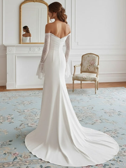 Lace Long Sleeves Mermaid Strapless Wedding Dress Floor-Length Sweep Train