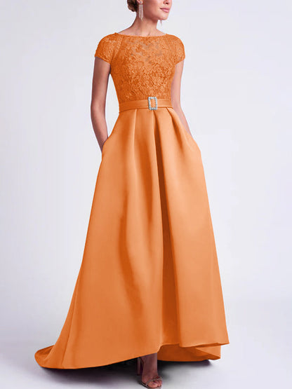 A-Line/Princess Scoop Short Sleeves Asymmetrical Mother of the Bride Dresses