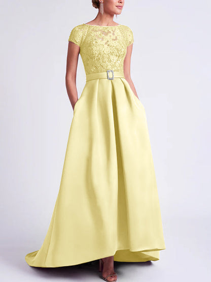 A-Line/Princess Scoop Short Sleeves Asymmetrical Mother of the Bride Dresses