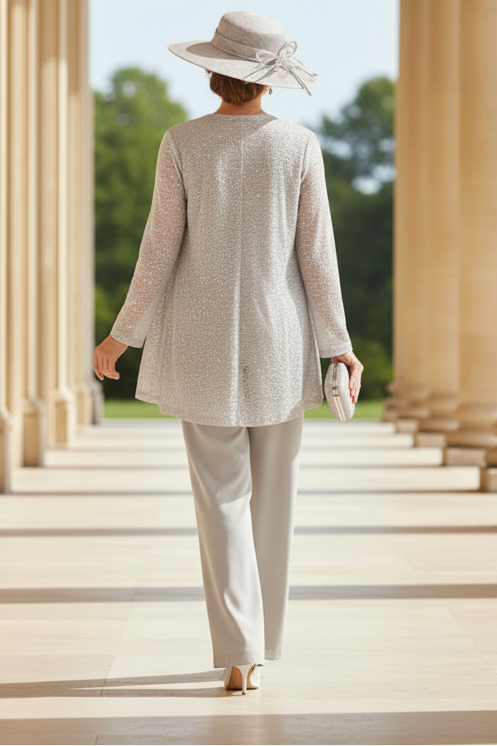 Chiffon Mother of the Bride Pantsuits with Jacket & Sequins