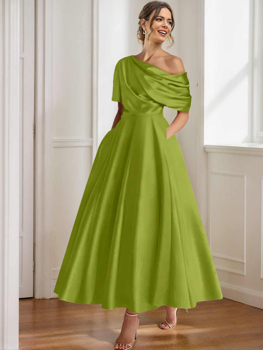 Princess One-shoulder Half Sleeve Ankle-Length Mother of the Bride Dress